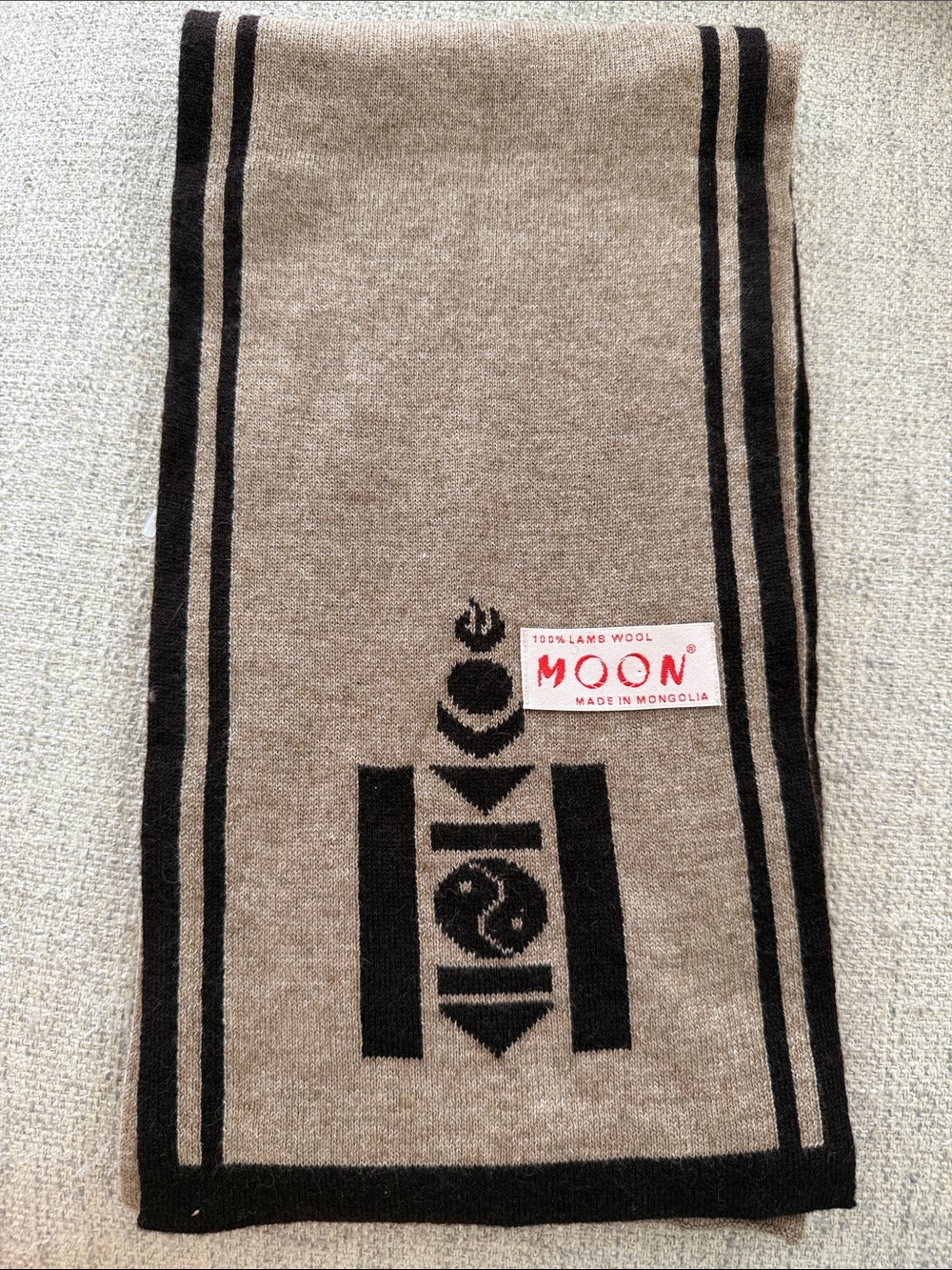 MOON 100% Lambswool Scarf in Taupe and Black